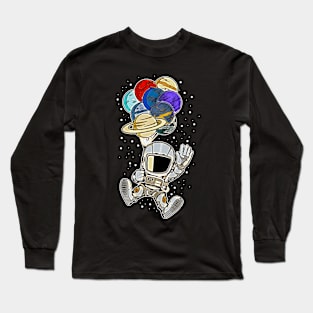 Astronaut Baloon Planets • Funny And Cool Sci-Fi Cartoon Drawing Design Great For Any Occasion And For Everyone Long Sleeve T-Shirt